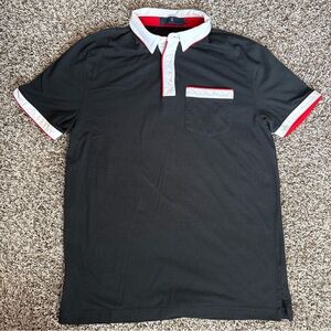 4 Aces Extracurricular Classic Black Polo Shirt with Red and White Trim Small